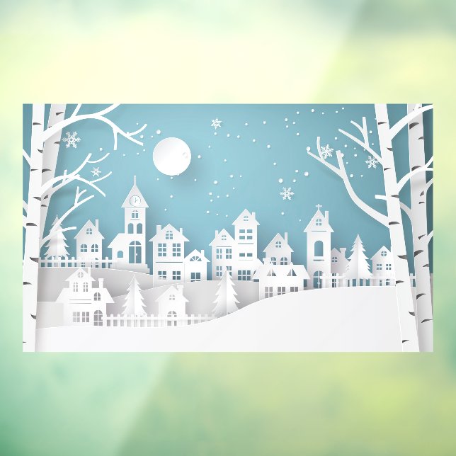Autocollant Pour Fenêtre Hiver Neige Urbain Campagne Paysage Village (Feuille 3)