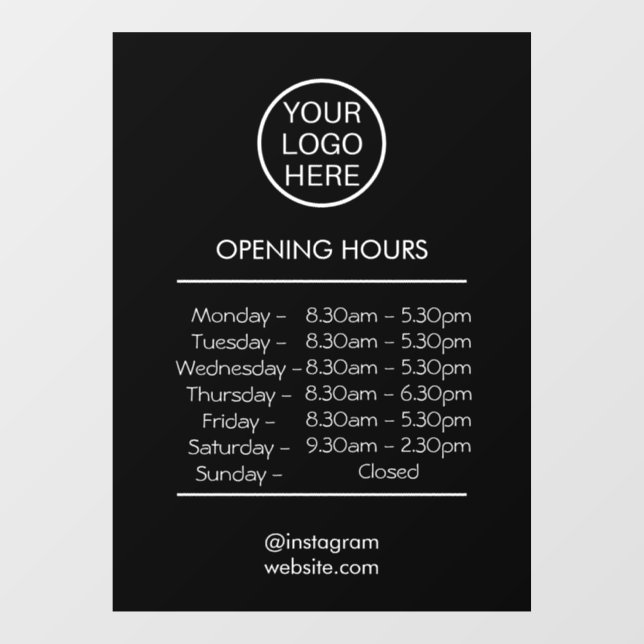 Autocollant Pour Fenêtre HORAIRES D'OUVERTURE avec logo commercial personna (Feuille)