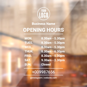 Autocollant Pour Fenêtre Horaires d'Ouverture   Logo d'Entreprise Heures d'