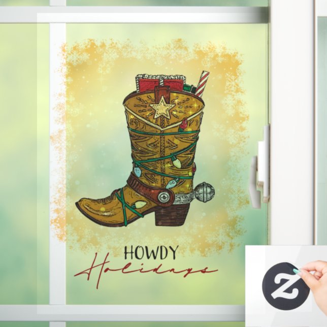 Autocollant Pour Fenêtre Howdays Christmas Lights Cowboy Boot (Maison)