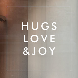 Autocollant Pour Fenêtre Hugs Love and Joy   Carré de Noël élégant blanc