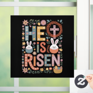 Autocollant Pour Fenêtre Il est ressuscité Jésus Floral Mignon Lapin de Pâq