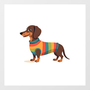Autocollant Pour Fenêtre Illustration de dachshund vintage avec un pull arc