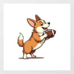 Autocollant Pour Fenêtre Illustration Rétro de Chien de Football Corgi Vint