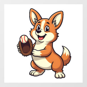 Autocollant Pour Fenêtre Illustration vectorielle de chien corgi de basebal