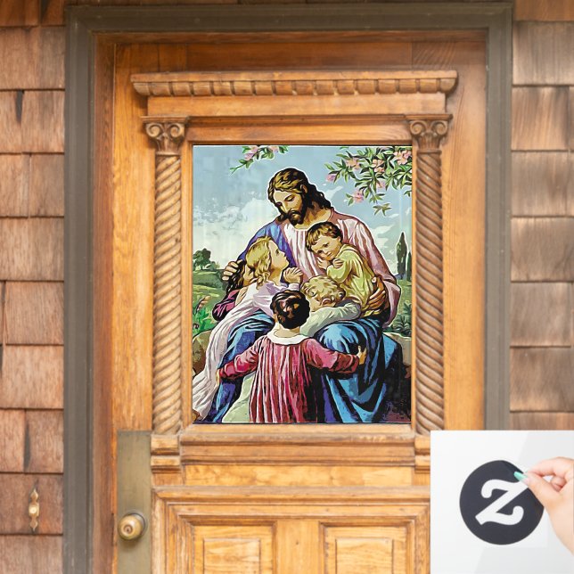 Autocollant Pour Fenêtre Image religieuse de Jésus et des enfants (Porte d'accueil)