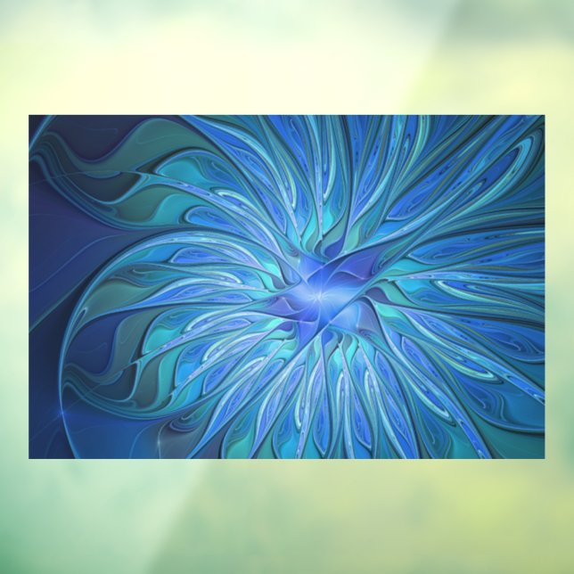 Autocollant Pour Fenêtre Imaginaire Fleur Bleue Motif, Art Fractal Abstrait (Feuille 3)