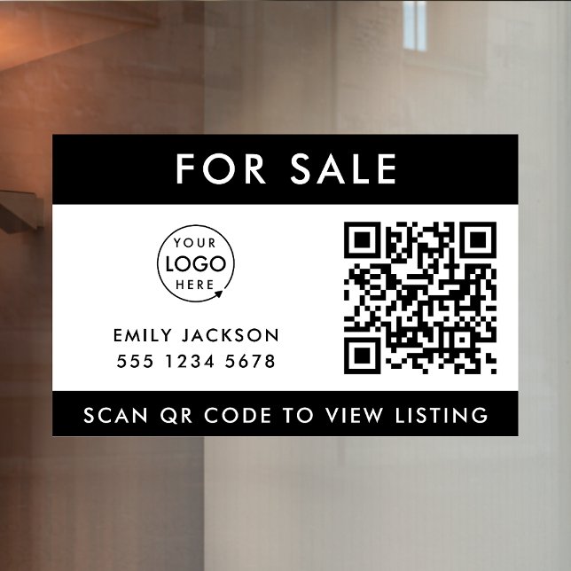 Autocollant Pour Fenêtre Immobilier | Pour la vente Logo d'annonce de code  (Créateur téléchargé)