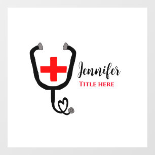 Autocollant Pour Fenêtre Infirmière médecin rouge plus stéthoscope ajouter 