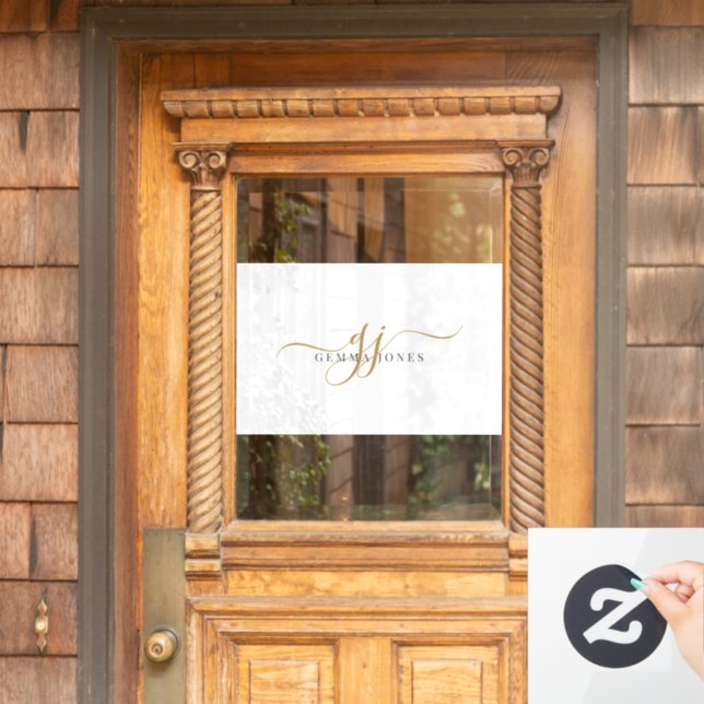 Autocollant Pour Fenêtre Initiales de script or Monogramme minimaliste blan (Porte d'accueil)