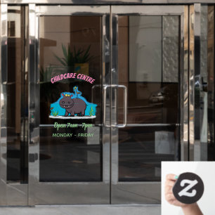 Autocollant Pour Fenêtre Ippopotame drôle mignon avec dessin animé d'oiseau