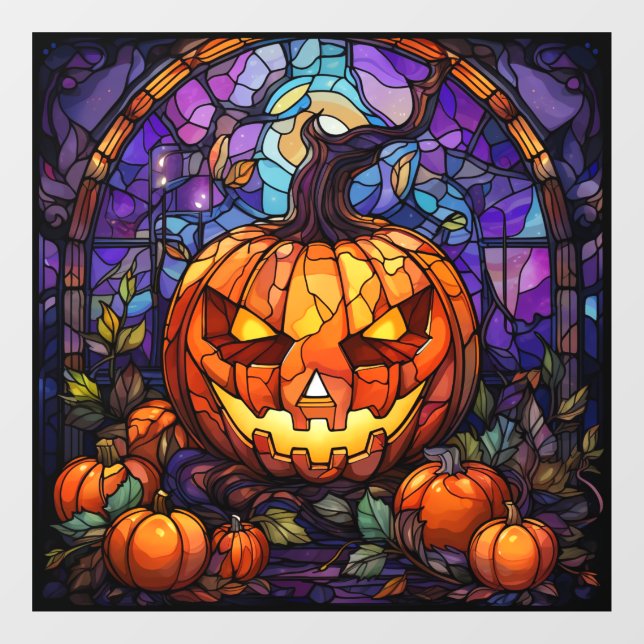 Autocollant Pour Fenêtre Jack-o'-lanterne en verre tendu : Élégance Éffraya (Feuille)