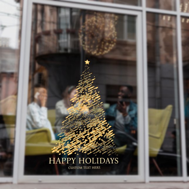 Autocollant Pour Fenêtre Jardin de Noël Gold de Holiday Modern (Modern Holiday Gold Christmas Tree Retail Shop Storefront Window Cling)