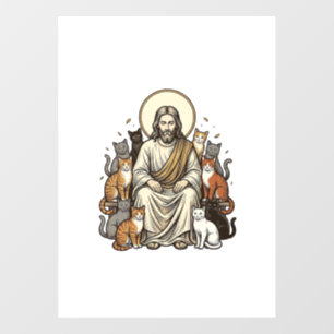 Autocollant Pour Fenêtre Jésus et Chats Vintage