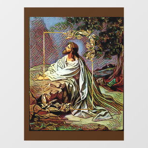 Autocollant Pour Fenêtre Jésus priant dans la fenêtre du jardin