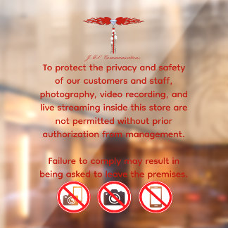 Autocollant Pour Fenêtre JML Communications No Photography or..Window Cling