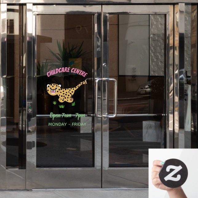 Autocollant Pour Fenêtre Joli bébé guépard en cours de dessin animé illustr (Porte de bureau)