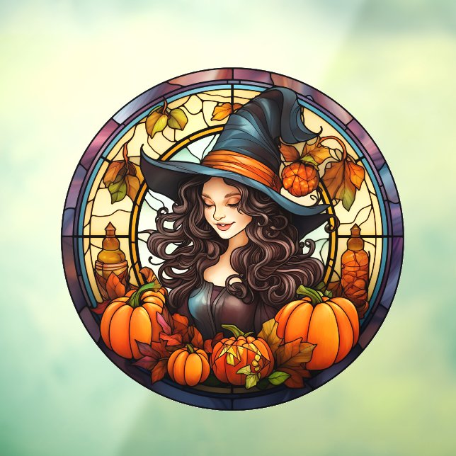 Autocollant Pour Fenêtre Joli verre d'automne sorcière (Feuille 3)