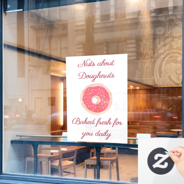 Autocollant Pour Fenêtre Jolie Donut Rose avec Magasin de Donuts à Paillett (Fenêtre de café)