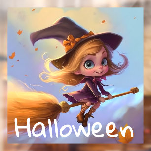 Autocollant Pour Fenêtre Jolie Sorcière Volante Animée