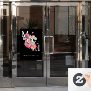 Autocollant Pour Fenêtre Joyeuse Fête des Mères Noir Fleur créative moderne
