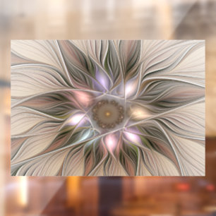 Autocollant Pour Fenêtre Joyeuse Fleur Abstrait Beige Brown Floral Fractal