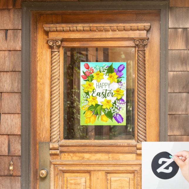 Autocollant Pour Fenêtre Joyeuse florale de Pâques (Porte d'accueil)