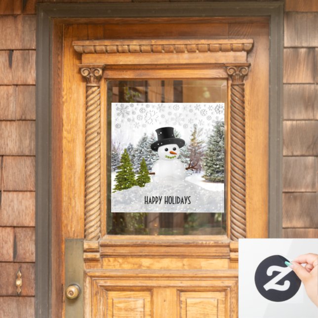 Autocollant Pour Fenêtre Joyeuses Fêtes d'Hiver / Bonhomme de neige  (Porte d'accueil)
