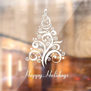 Autocollant Pour Fenêtre Joyeuses vacances Moderne Arbre de Noël blanc