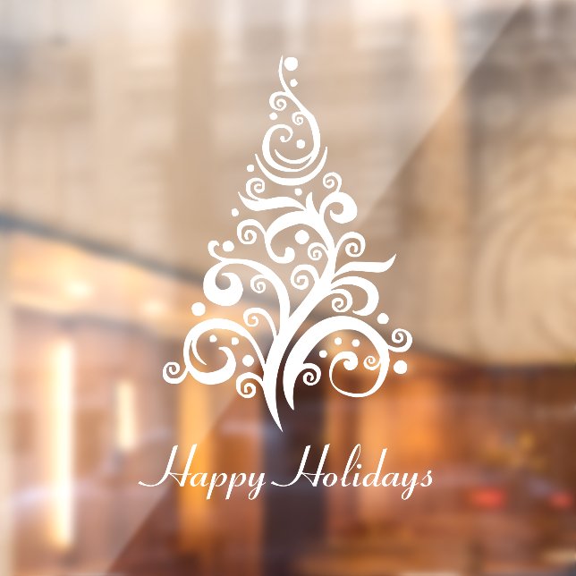 Autocollant Pour Fenêtre Joyeuses vacances Moderne Arbre de Noël blanc (Feuille 2)