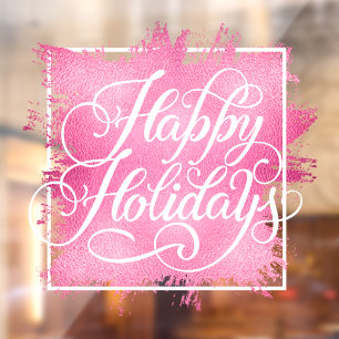 Autocollant Pour Fenêtre Joyeuses vacances Pink Faux Foil