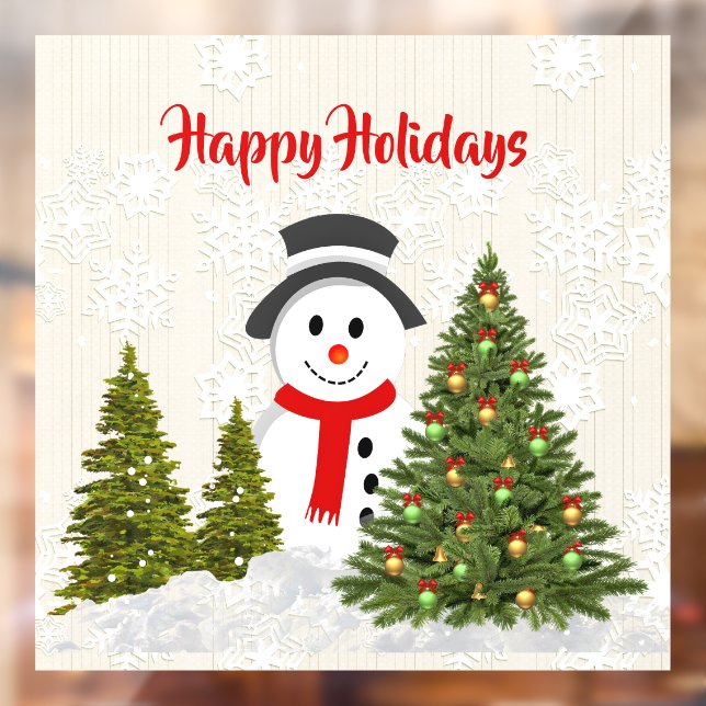 Autocollant Pour Fenêtre Joyeuses vacances Snowman 20x20 Noël (Feuille 2)