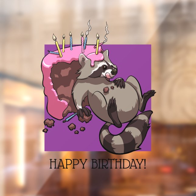 Autocollant Pour Fenêtre Joyeux anniversaire Greedy Raccoon Cake Cartoon (Feuille 2)
