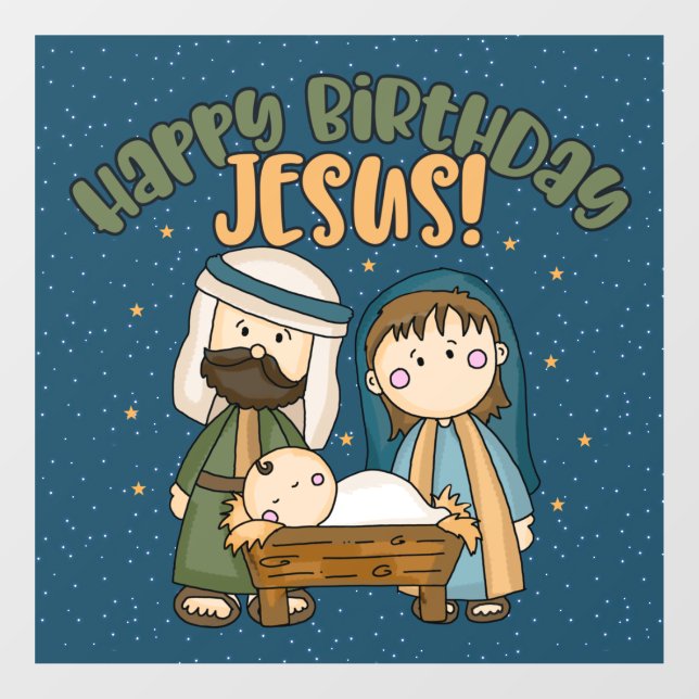 Autocollant Pour Fenêtre Joyeux Anniversaire Jésus Cling fenêtre (Feuille)