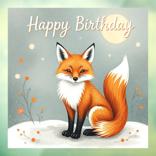 Autocollant Pour Fenêtre Joyeux Anniversaire Renard Brun Forêt Mignonne