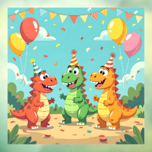 Autocollant Pour Fenêtre Joyeux anniversaire thème dinosaures