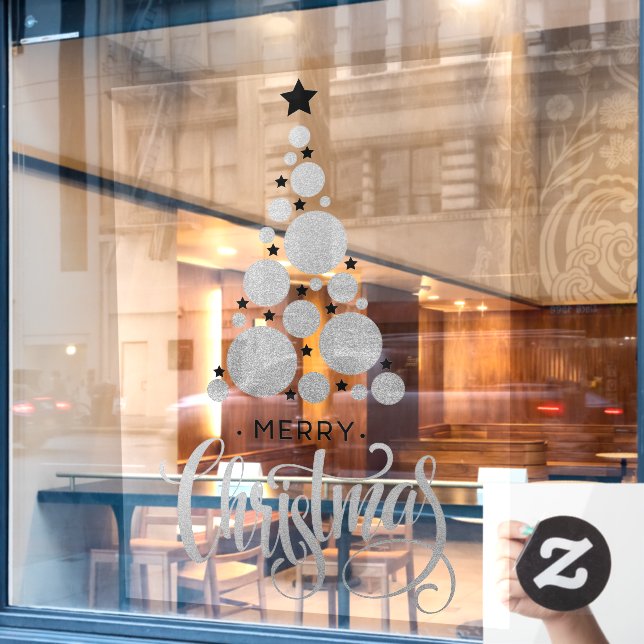 Autocollant Pour Fenêtre Joyeux Arbre de Noël Arbre d'Arbre d'Argent (Fenêtre de café)