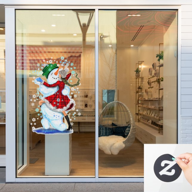 Autocollant Pour Fenêtre Joyeux bonhomme de neige et danse de fille Tango J (Vitrine du magasin)