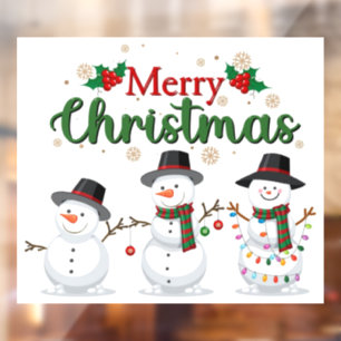 Autocollant Pour Fenêtre Joyeux bonhommes de neige de Noël avec lumières de