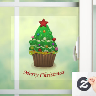Autocollant Pour Fenêtre Joyeux Noël Arbre Muffin Cupcake