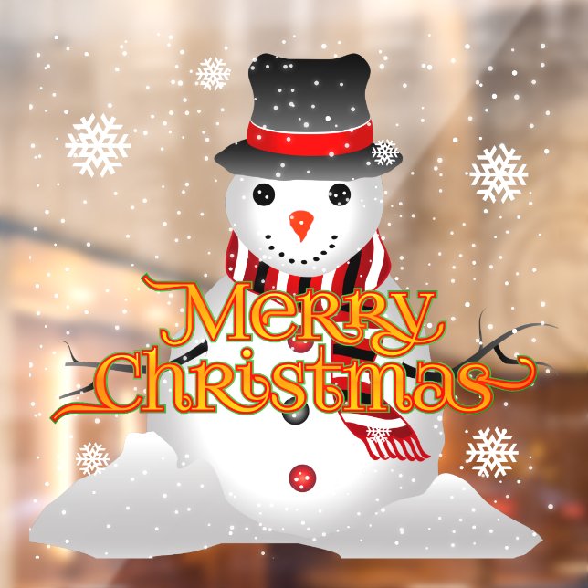 Autocollant Pour Fenêtre Joyeux Noël avec Snowman et Snowflakes (Feuille 2)