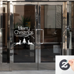 Autocollant Pour Fenêtre Joyeux Noël blanc, cerfs et arbres vacances