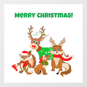 Autocollant Pour Fenêtre Joyeux Noël! Cerfs mignons, renards et Chipmunk