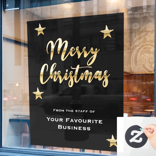 Autocollant Pour Fenêtre Joyeux Noël élégant or métallique noir (Fenêtre de café)