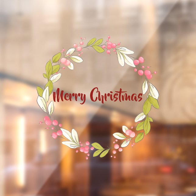 Autocollant Pour Fenêtre Joyeux Noël Elégante Aquarelle hiver Wreath (Feuille 2)