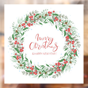 Autocollant Pour Fenêtre Joyeux Noël et joyeuse couronne du Nouvel An 