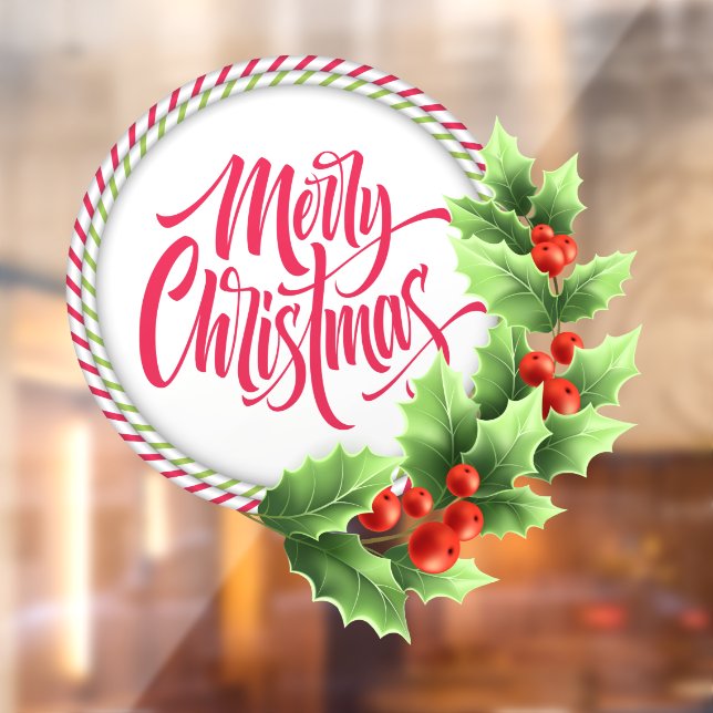 Autocollant Pour Fenêtre Joyeux Noël fritté Wreath Holly Berries (Feuille 2)