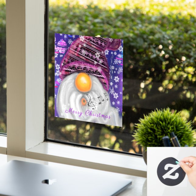 Autocollant Pour Fenêtre Joyeux Noël Gnome Dans Clair Casquette Vitre Viole (Bureau)