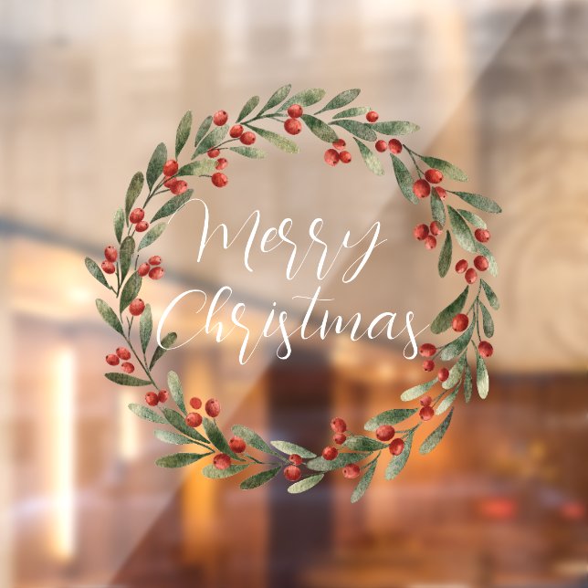Autocollant Pour Fenêtre Joyeux Noël manuscrit texte écrit couronne (Feuille 2)
