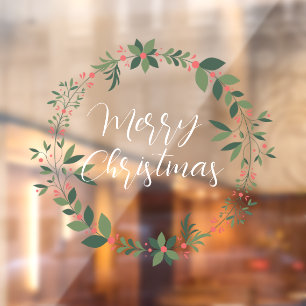 Autocollant Pour Fenêtre Joyeux Noël manuscrit texte écrit couronne
